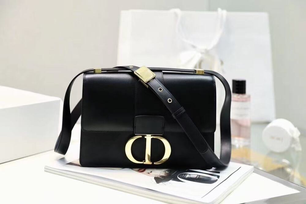 Christian Dior 30 Montaigne Leather Black Flap Crossbody Bag
